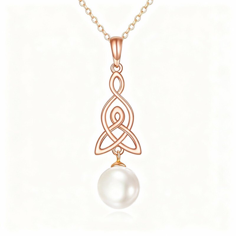 Collar con colgante de símbolo de infinito de perla en oro rosa de 10 quilates-1