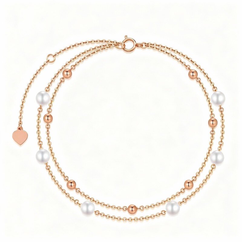 Pulseira em camadas com pérolas em ouro rosa 18K-1