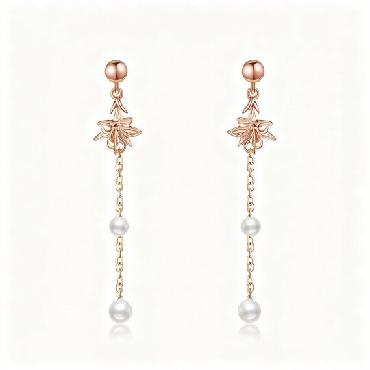 Kolczyki z perłami i liliami z 10-karatowego różowego złota