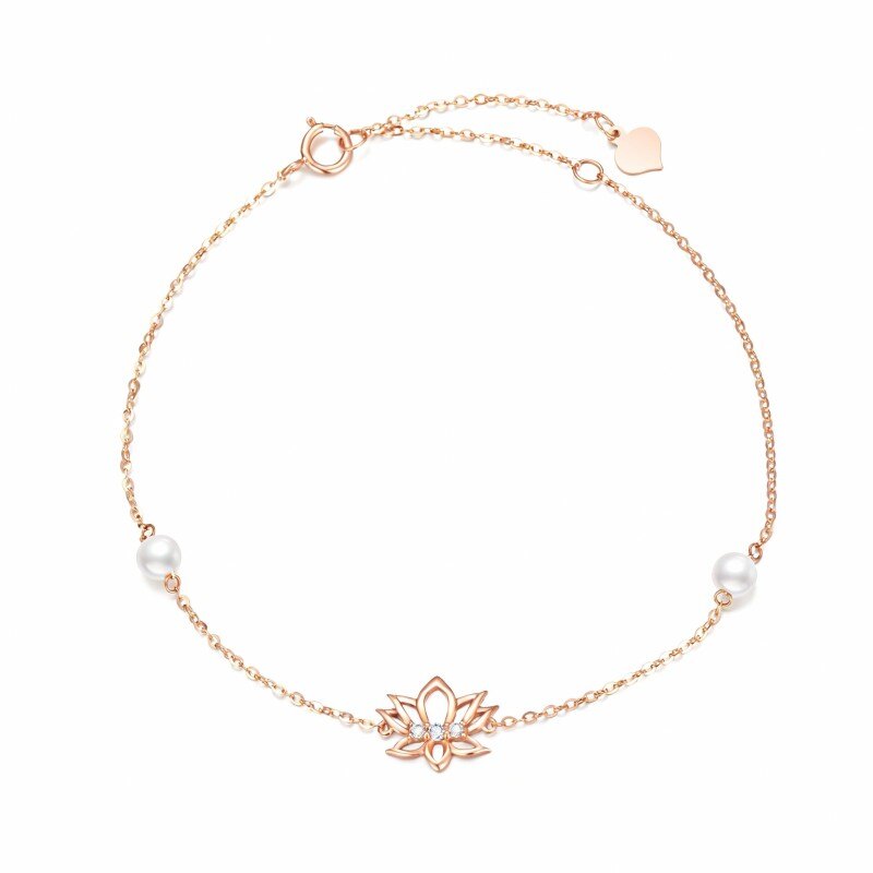 Bracelet à breloque lotus en or rose 14 carats et perle-1