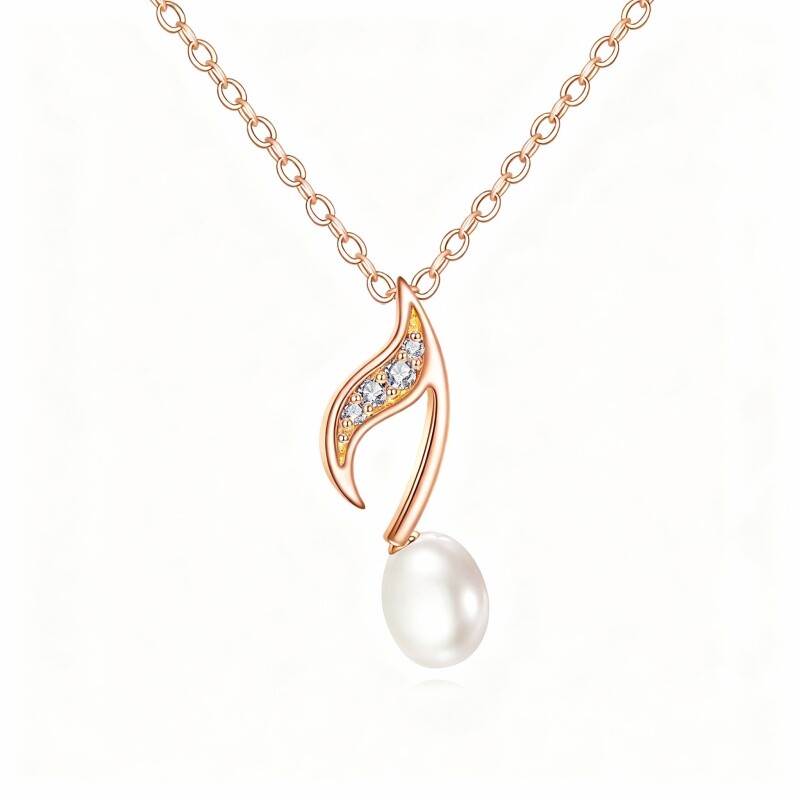 Colar com pendente de símbolo musical em pérola e ouro rosa 14K-1
