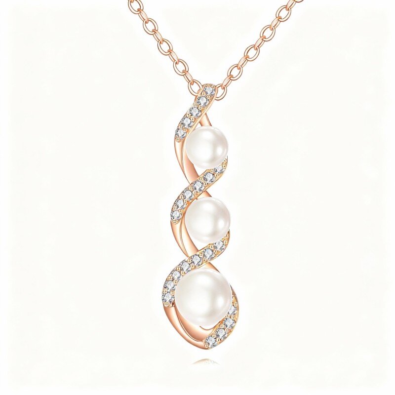 Colar com pendente de pérola em ouro rosa 10K-1