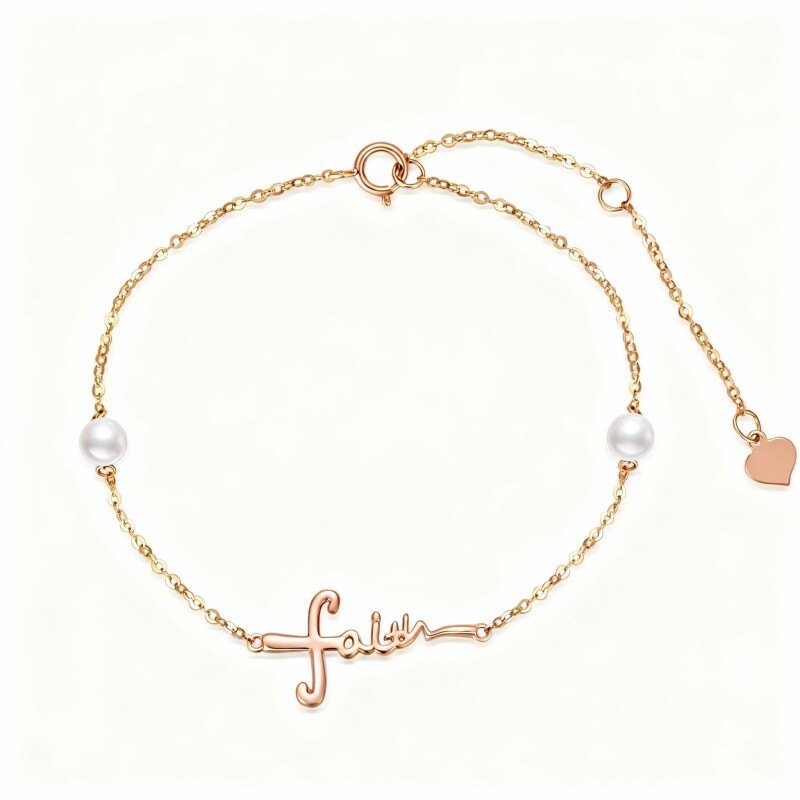 Pulseira com pendente de pérola em ouro rosa 14K e gravação personalizada-1