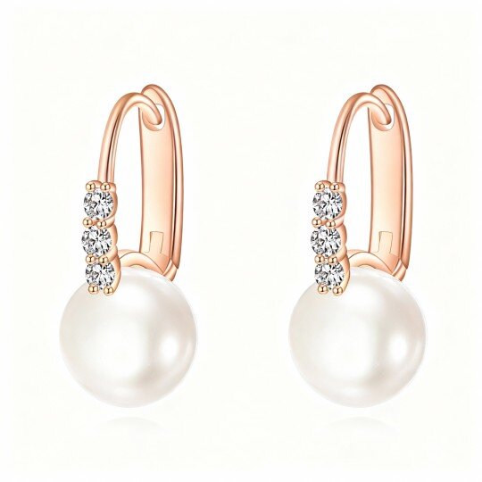 10K Rose Gold Pearl Round Hoop Earrings
