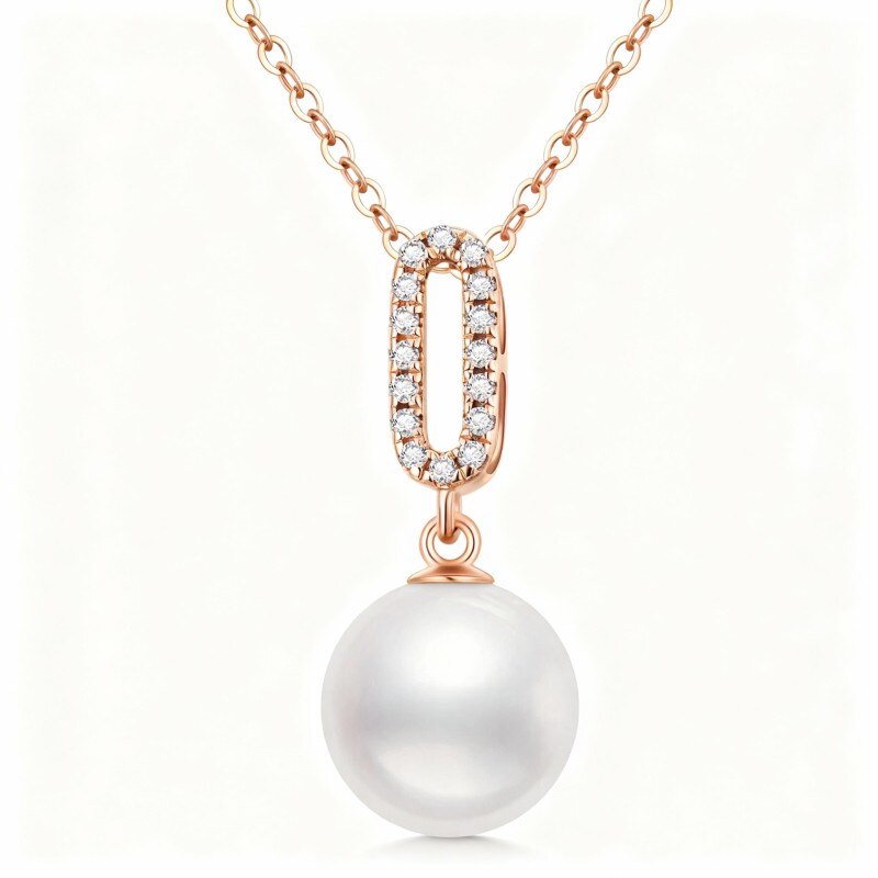 14K Rose Gold Pearl Round Pendant Necklace-1