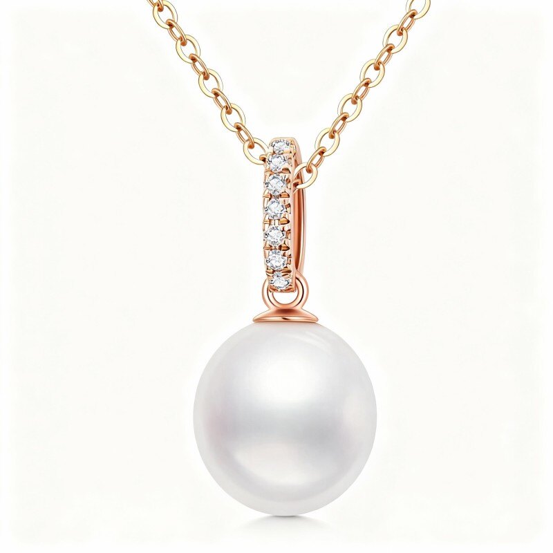 18K Rose Gold Pearl Round Pendant Necklace-1