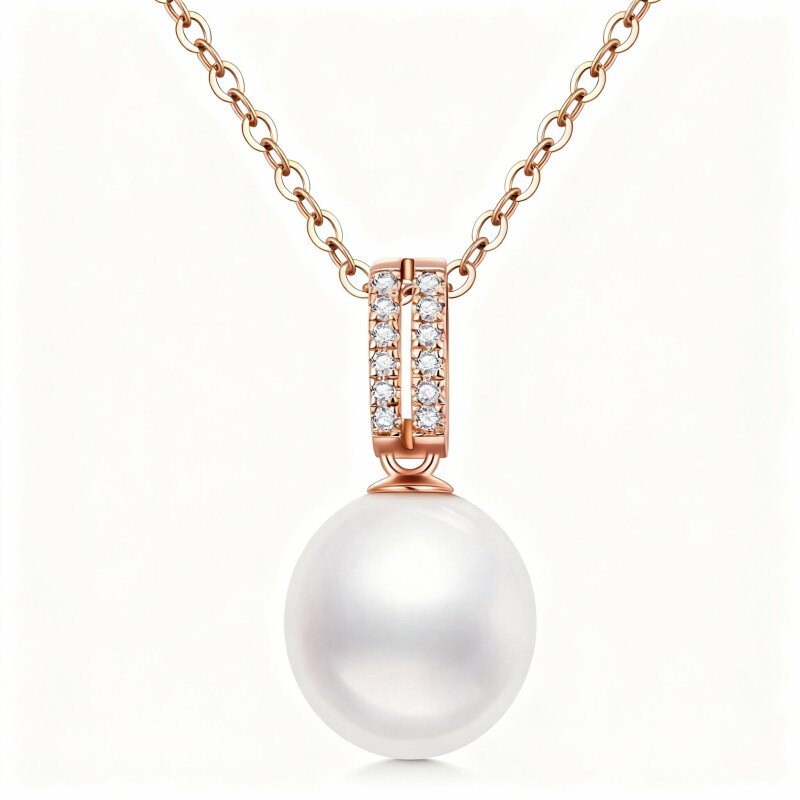 18K Rose Gold Pearl Round Pendant Necklace-1