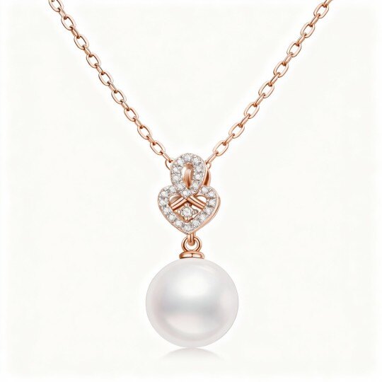 Collana con ciondolo rotondo in oro rosa 9K con perla