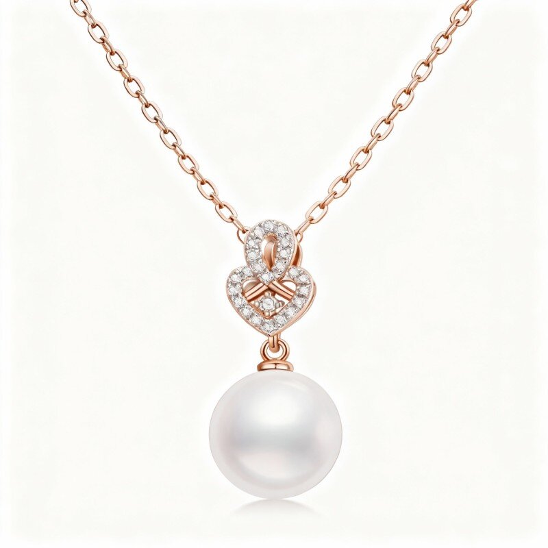 Colar com pendente redondo de pérola em ouro rosa 9K-19