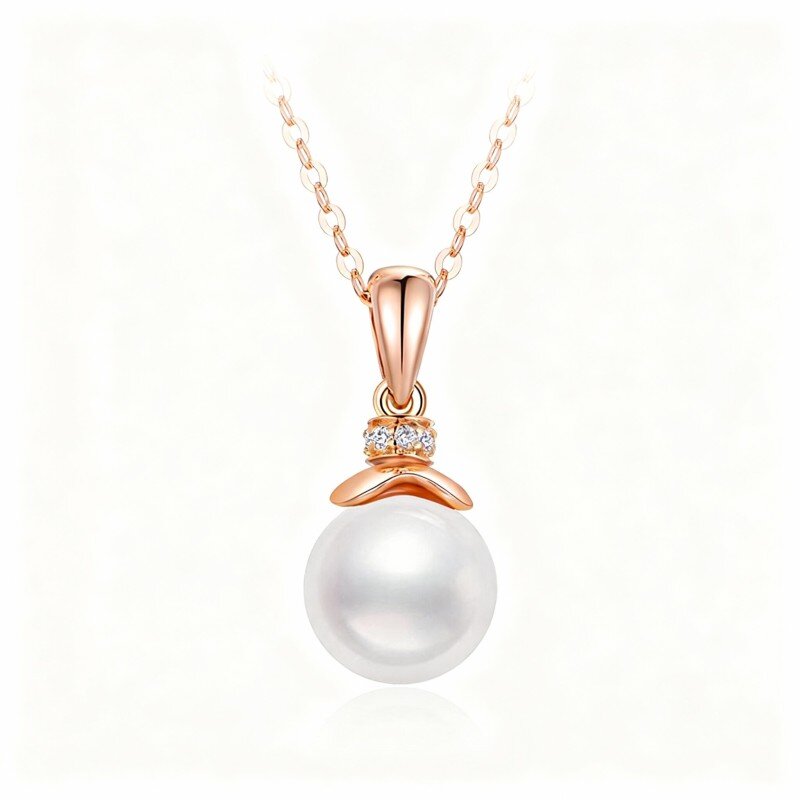 9K Rose Gold Pearl Round Pendant Necklace-1