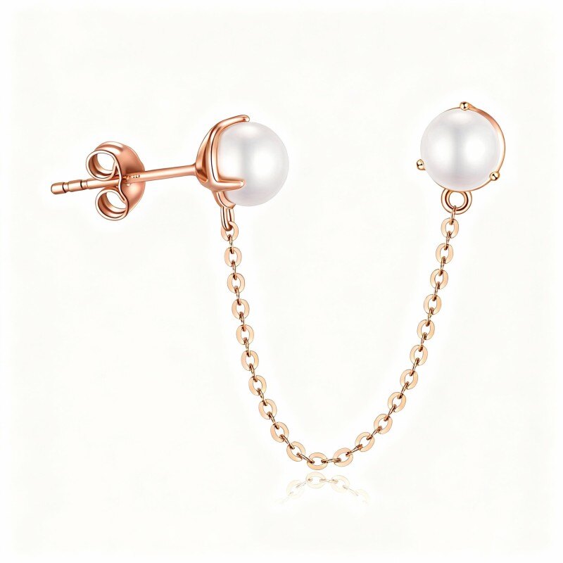 Pendientes de botón redondos de perlas en oro rosa de 18 quilates-1