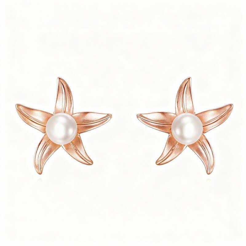 Kolczyki z perłami i rozgwiazdą z 18-karatowego różowego złota-1