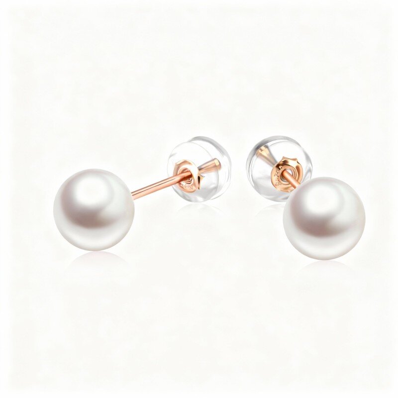 Boucles d'oreilles puces en or rose 10 carats et perles-1
