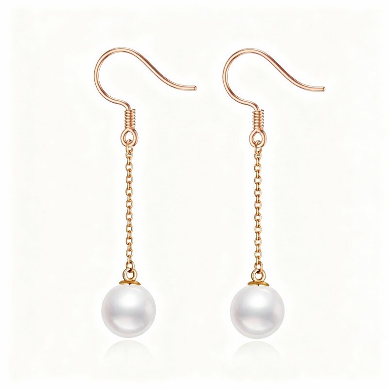 أقراط مرصعة باللؤلؤ من الذهب الوردي عيار 10 قيراط-1