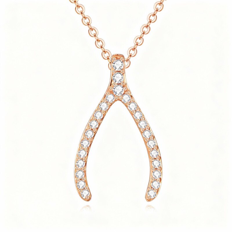 Collier pendentif en or rose 10 carats et zircon cubique-1