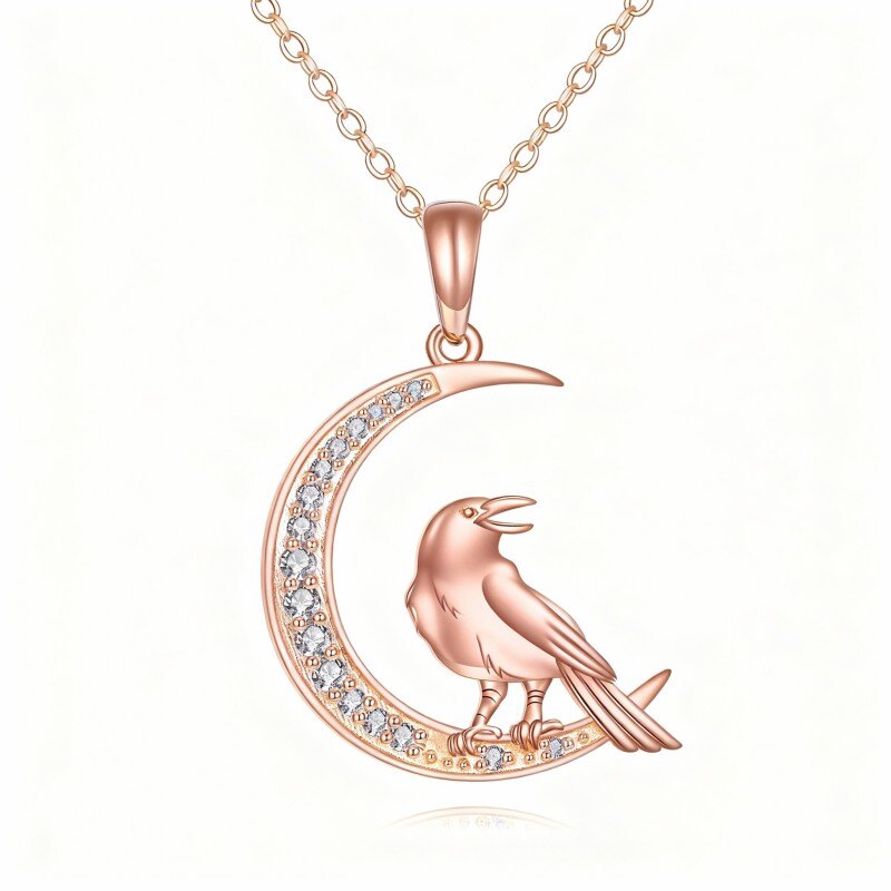 Collier pendentif en or rose 14 carats et zircon cubique-1