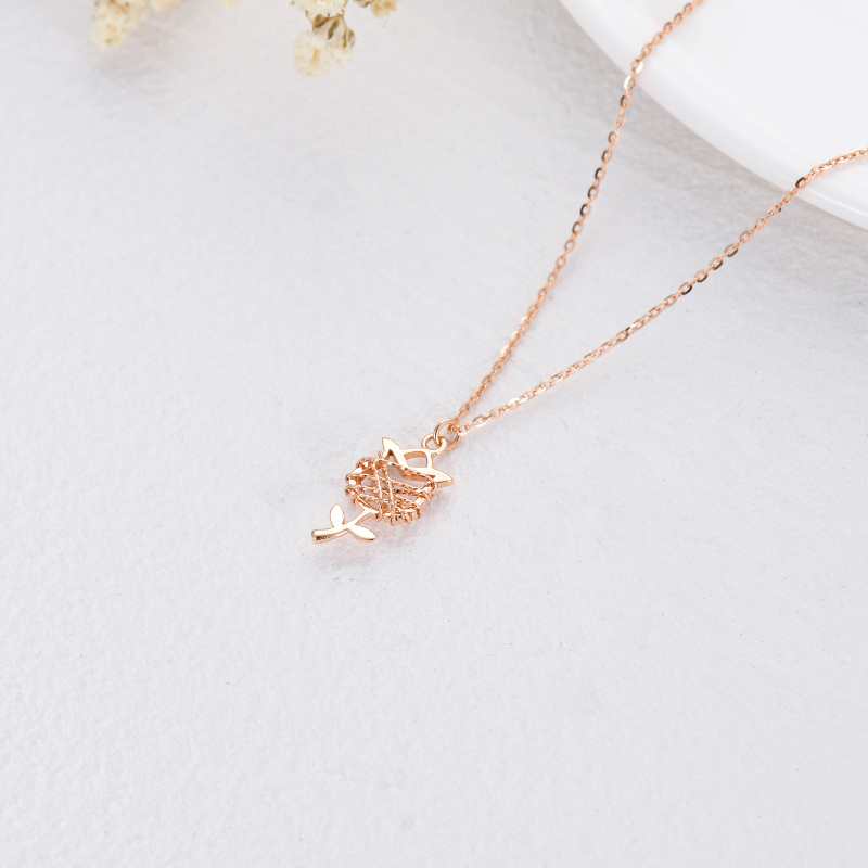 10K Rose Gold Rose Pendant Necklace For Women-4