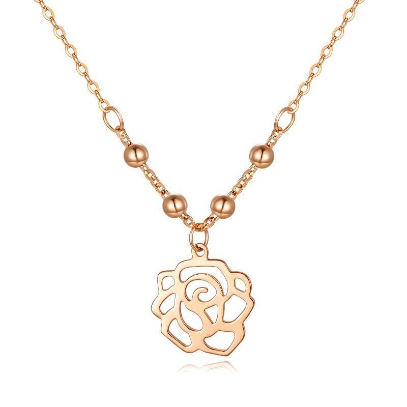 10K Rose Gold Flower Pendant Necklace For Women-1