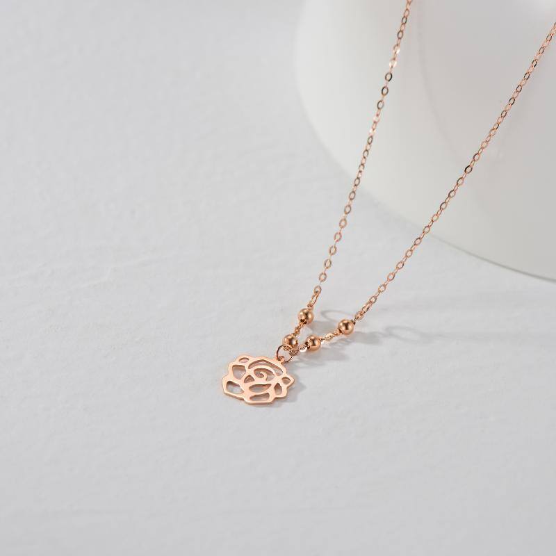 10K Rose Gold Flower Pendant Necklace For Women-3