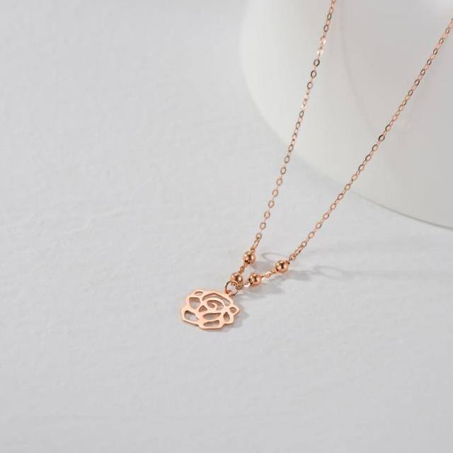 18K Rose Gold Rose Pendant Necklace-3