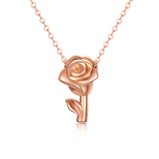 10K Rose Gold Rose Pendant Necklace For Women-55