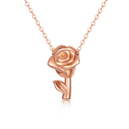 10K Rose Gold Rose Pendant Necklace For Women