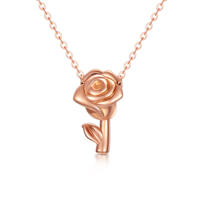 18K Rose Gold Rose Pendant Necklace-3