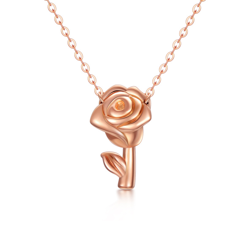 18K Rose Gold Rose Pendant Necklace