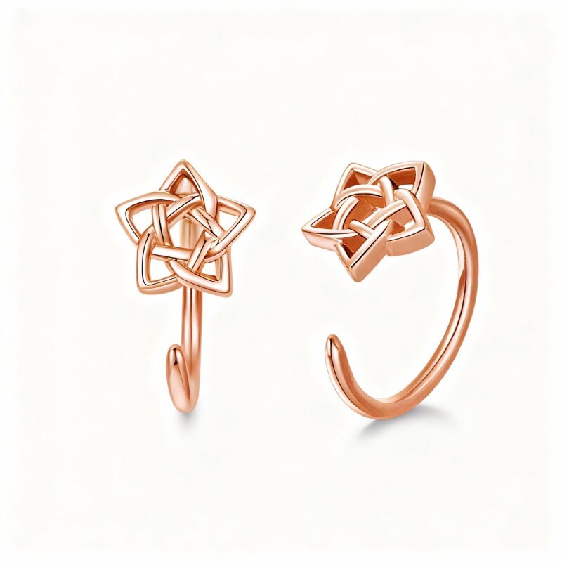 10K Rose Gold Pentagram Stud Earrings-1