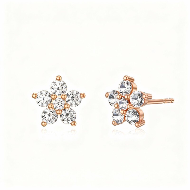 Kolczyki z cyrkonii sześciennej w kolorze różowego złota 10K z motywem piwonii-1