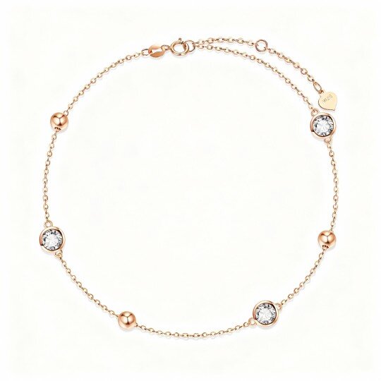 10K Rose Gold Cubic Zirconia Personalized Birthstone & Bead Charm Bracelet