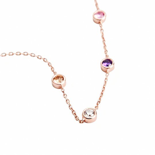 10K Rose Gold Cubic Zirconia Personalized Birthstone Bead Station Chain Bracelet