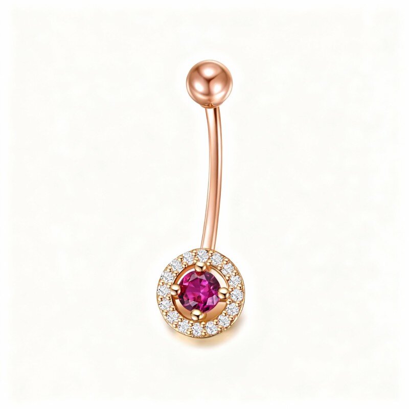 14K Rose Gold Cubic Zirconia Personalized Birthstone Belly Button Ring-1