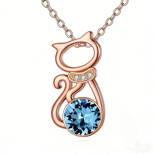 10K Rose Gold Cubic Zirconia & Personalized Birthstone Cat Pendant Necklace