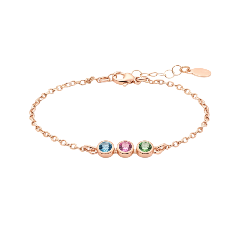 14K Rose Gold Cubic Zirconia Personalized Birthstone Charm Bracelet-1