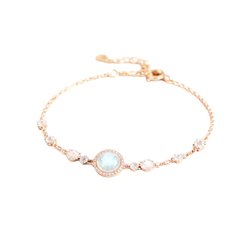 Pulsera con dije personalizado de piedra natal y circonita cúbica en oro rosa de 18 quilates-1