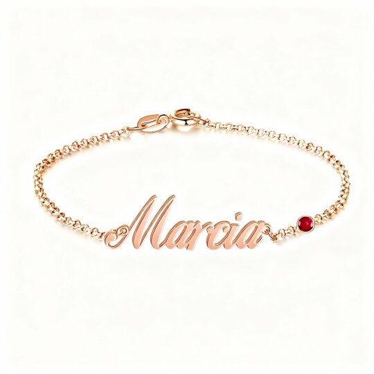 10K Rose Gold Cubic Zirconia Personalized Birthstone & Personalized Classic Name Charm Bracelet
