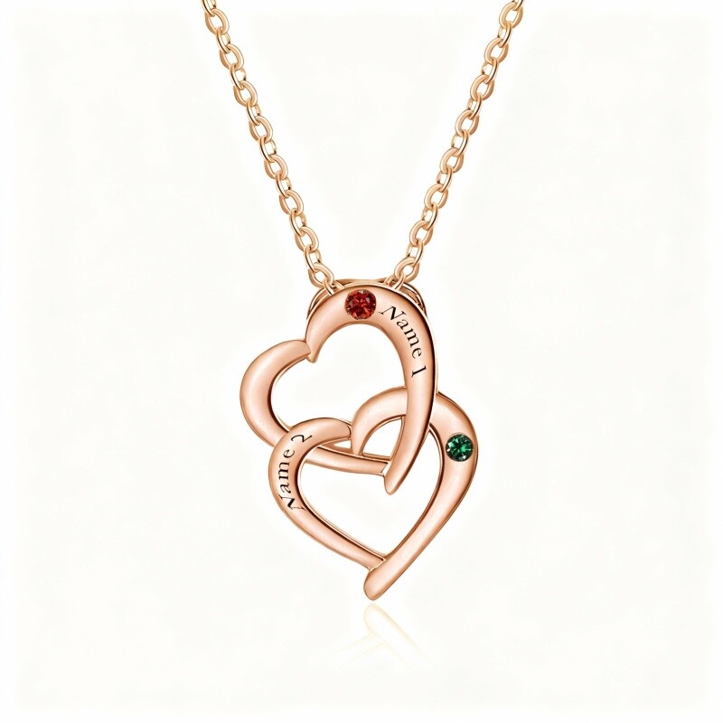 10K Rose Gold Cubic Zirconia Personalized Birthstone & Personalized Classic Name & Heart Pendant Necklace-1