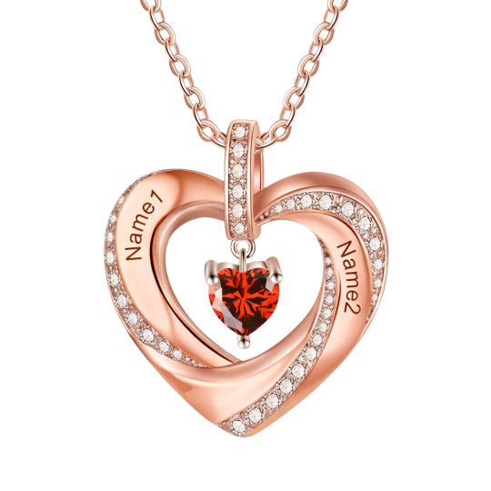 Collar con colgante de circonita cúbica y piedra de nacimiento personalizada en oro rosa de 10 quilates, con nombre clásico personalizado y colgante de corazón.