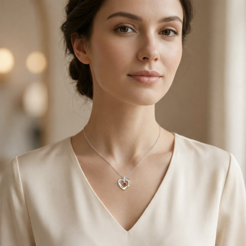 10Kローズゴールド キュービックジルコニア パーソナライズ誕生石＆パーソナライズクラシックネーム＆ハートペンダントネックレス-2