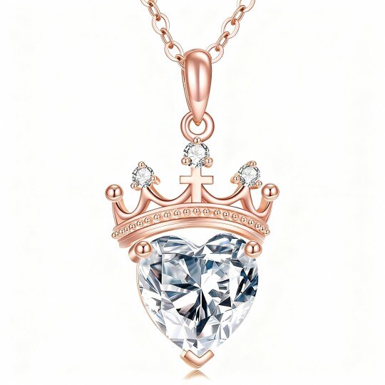 10Kローズゴールド キュービックジルコニア パーソナライズ誕生石＆クラウン＆ハートペンダントネックレス