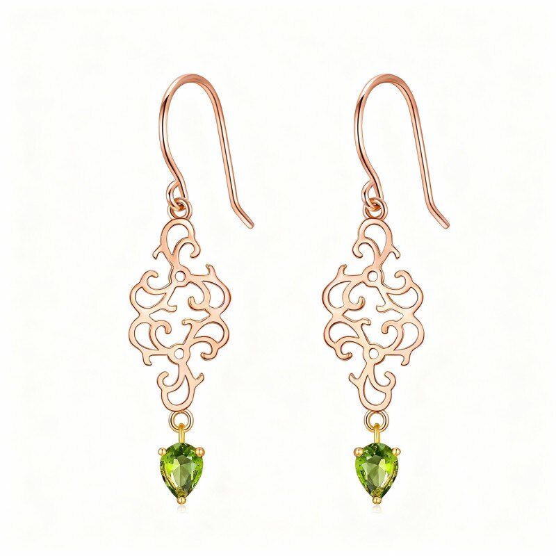 Boucles d'oreilles pendantes personnalisées en or rose 18 carats et zircon cubique, serties de pierres de naissance.-1