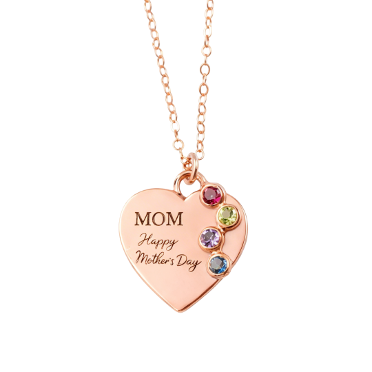 قلادة من الذهب الوردي عيار 10 قيراط مرصعة بالزركونيا المكعبة، مع حجر الميلاد الشخصي، قابلة للنقش، وقلادة على شكل قلب