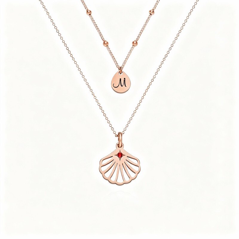 Collar de oro rosa de 14 quilates con circonita cúbica, piedra natal personalizada y grabado personalizado.-1