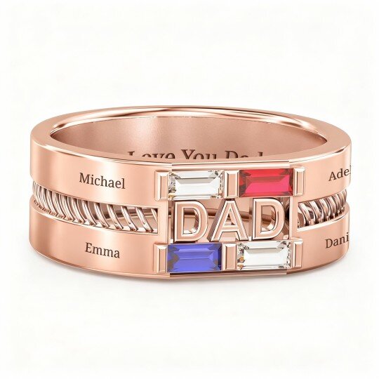 10K Rose Gold Cubic Zirconia Personalized Birthstone & Personalized Engraving Birthstone Ring for Men