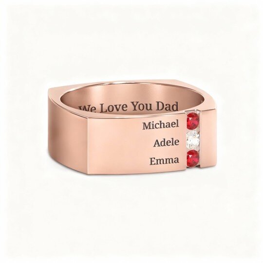 10K Rose Gold Cubic Zirconia Personalized Birthstone & Personalized Engraving Birthstone Ring