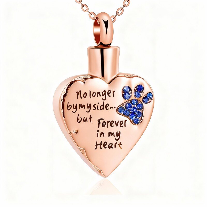 Naszyjnik z urny na prochy z 10-karatowego różowego złota z cyrkoniami sześciennymi i spersonalizowanym kamieniem szlachetnym oraz grawerunkiem-1