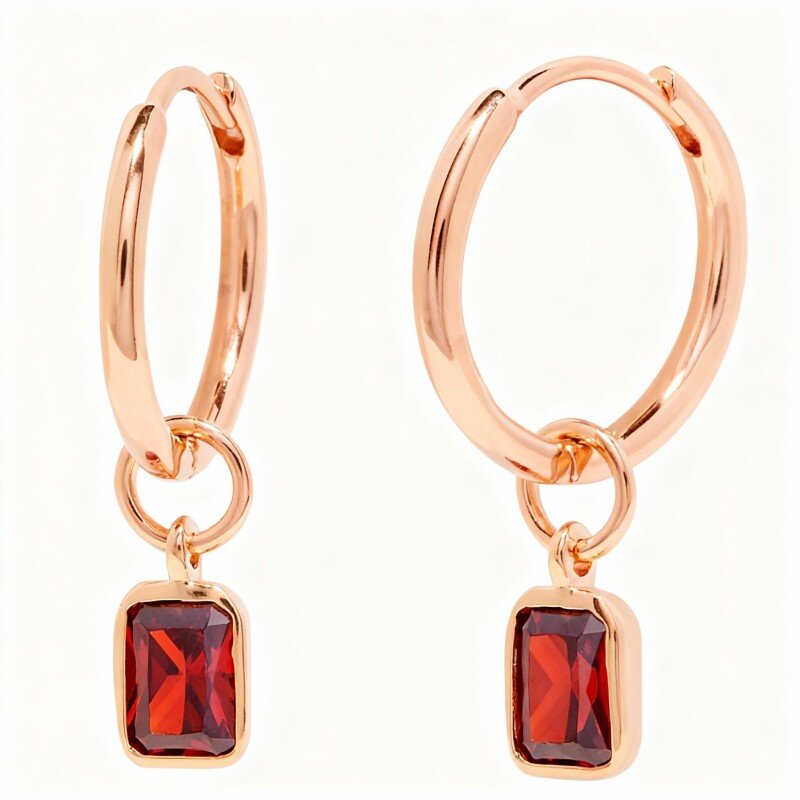 Brincos quadrados personalizados em ouro rosa 14K com zircónias cúbicas, representando a pedra de nascimento, avó, mãe e irmãs.-1