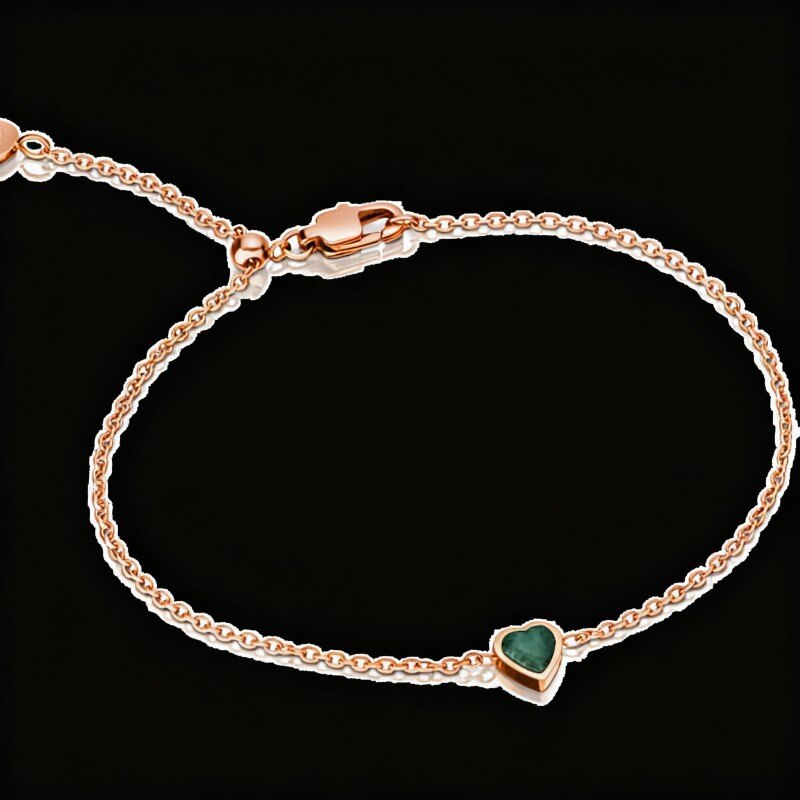 Personalisiertes Armband aus 10-karätigem Roségold mit Zirkonia, Geburtsstein und Herzanhänger-1