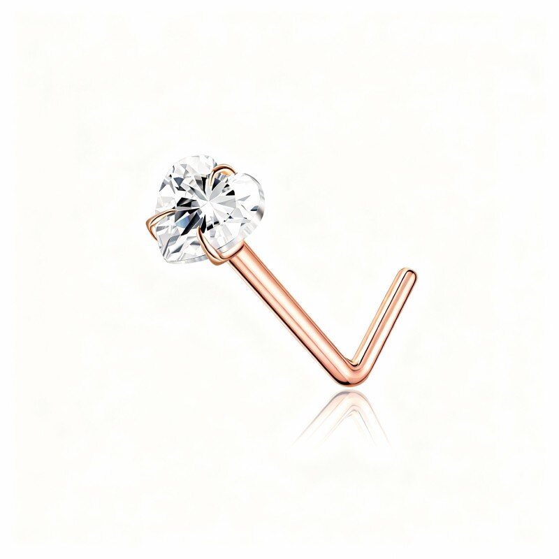 Spersonalizowany pierścionek z kamieniem szlachetnym i serduszkiem do nosa wykonany z 18-karatowego różowego złota z cyrkonią sześcienną-1